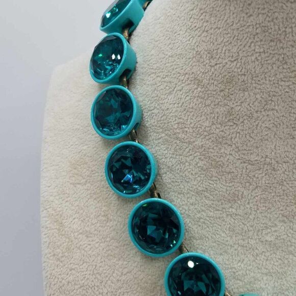 J Crew Jumbo Blue Teal Brulee Crystal Statement Necklace - Picture 10 of 12